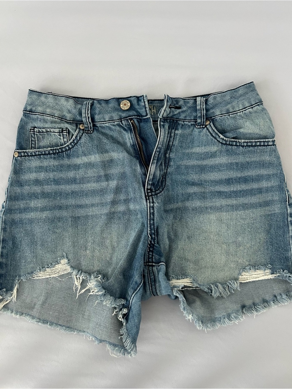 Rewash Distressed Denim Shorts - Light Blue Wash